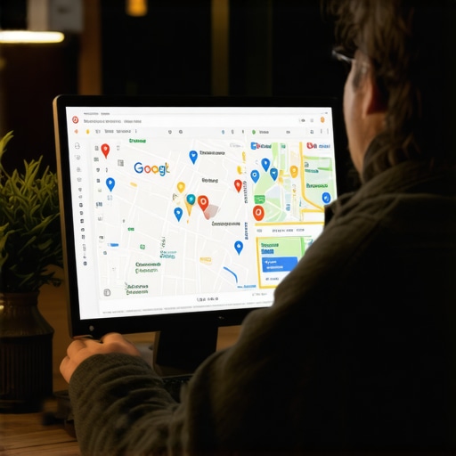 Business owner reviewing Google Maps and local community images.