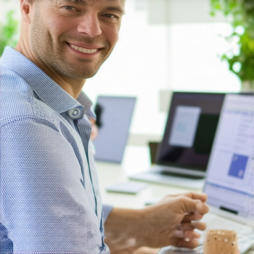 Business owner optimizing local SEO with schema markup and backlinks