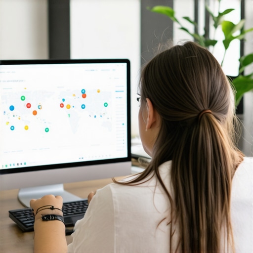 A person analyzing SEO charts and maps on a computer.