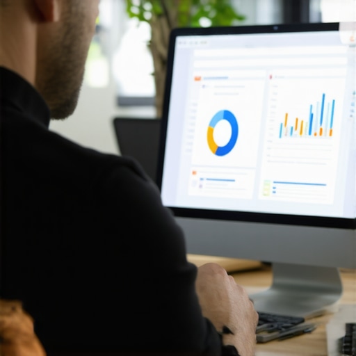 Business owner analyzing local SEO analytics on a computer during daytime.