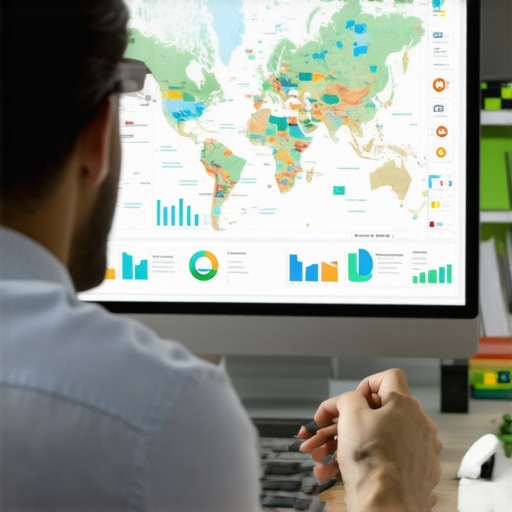 SEO analyst reviewing map performance data and behavioral signals in a modern workspace