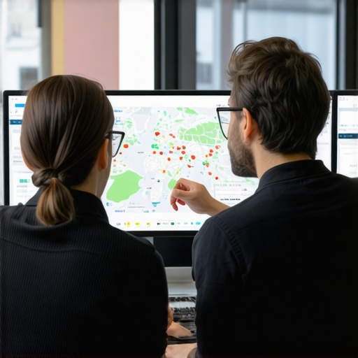 Advanced Map Optimization Tools in Action Team working with map optimization tools and real-time analytics