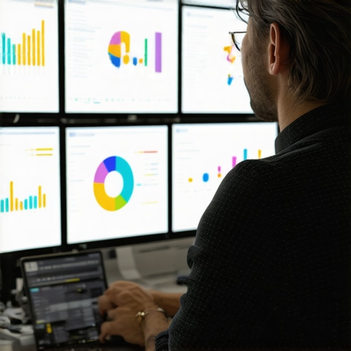 A marketer reviewing analytics on several screens to optimize map pack rankings.