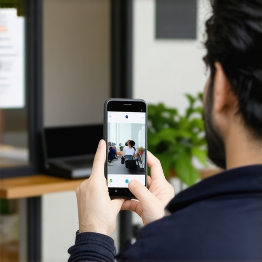 Business owner streaming a live video of their storefront to verify their Google My Business listing.