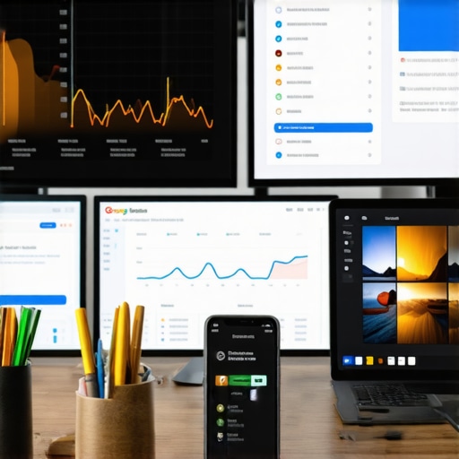 A professional workspace with screens showing map performance analytics, citation management, and live video setup for verification.