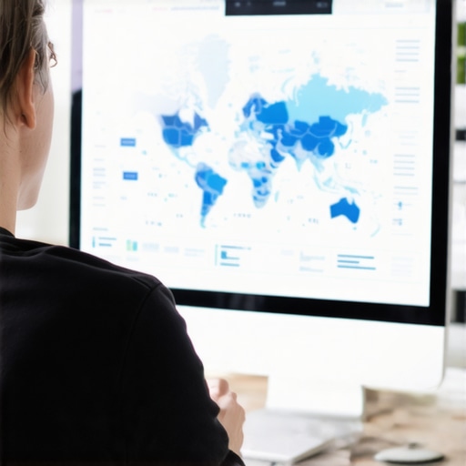 Optimizing Map Performance with Advanced Tools Person working on digital map optimization and SEO analytics on a computer