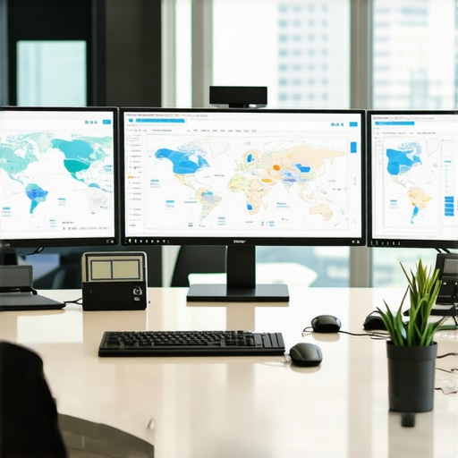 A professional workspace with screens showing map analytics and signal audits for local SEO.
